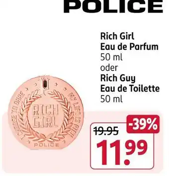 Rossmann Police rich girl eau de parfum oder rich guy eau de toilette Angebot