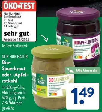 Aldi Süd NUR NUR NATUR Bio Sauerkraut oder Apfelrotkohl Angebot