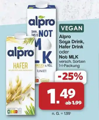 Famila Nord West VEGAN Alpro Soya Drink, Hafer Drink oder Not MLK Angebot