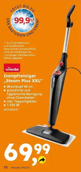 Globus Baumarkt Vileda Dampfreiniger ,,Steam Plus XXL" Angebot