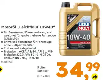 Globus Baumarkt LIQUI MOLY Motoröl „Leichtlauf 10W40" Angebot