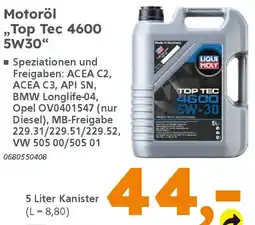 Globus Baumarkt LIQUI MOLY Motoröl „Top Tec 4600 5W30" Angebot
