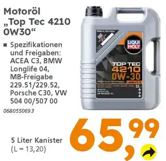 Globus Baumarkt LIQUI MOLY Motoröl „Top Tec 4210 OW30" Angebot