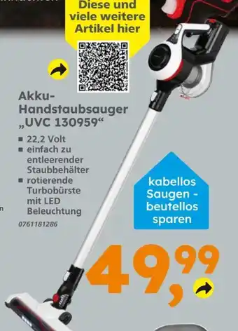 Globus Baumarkt Emerio Akku Handstaubsauger UVC 130959 Angebot