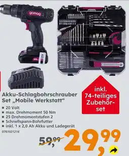 Globus Baumarkt Gomag akku-schlagbohrschrauber set 'mobile werkstatt' Angebot