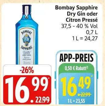 Marktkauf Bombay sapphire dry gin Angebot