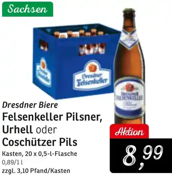 KONSUM Dresdner Biere Felsenkeller Pilsner, Urhell oder Coschützer Pils Angebot
