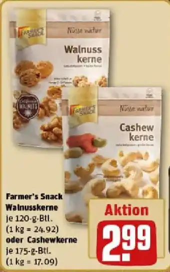 REWE Farmer's Snack Walnusskerne oder Cashewkerne Angebot