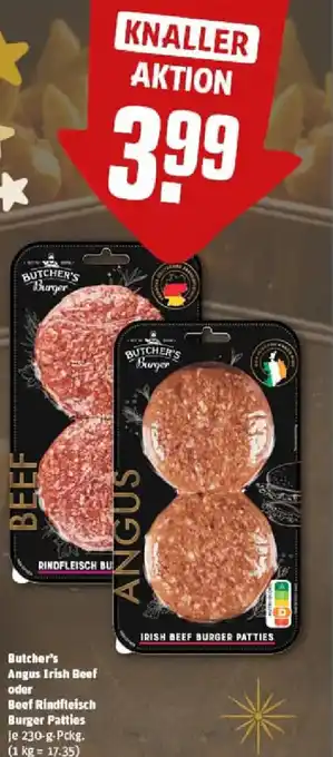 REWE Butcher's Angus Irish Beef oder Beef Rindfleisch Burger Patties Angebot