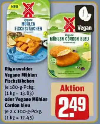 REWE Rügenwalder Vegane Mühlen Fischstäbchen oder Vegane Mühlen Cordon bleu Angebot