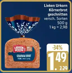 Edeka Lieken Urkorn Körnerbrot geschnitten Angebot