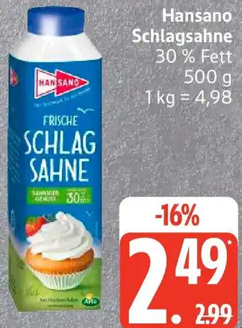 Edeka Hansano Schlagsahne Angebot