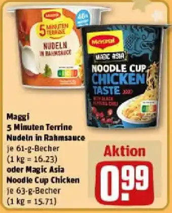 REWE Maggi 5 Minuten Terrine Nudeln in Rahmsauce oder Magic Asia Noodle Cup Chicken Angebot