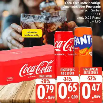 Edeka Coca-Cola koffeinhaltige Limonade, oder Powerade Angebot