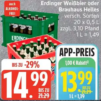 Edeka Erdinger Weißbier oder Brauhaus Helles Angebot