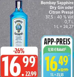 Edeka Bombay Sapphire Dry Gin oder Citron Pressé Angebot