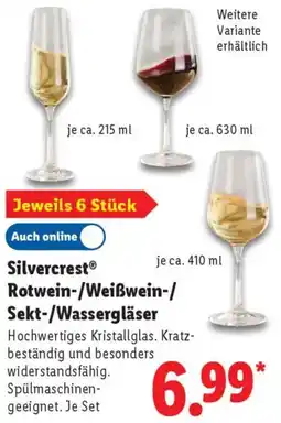 Lidl Silvercrest Rotwein-/Weißwein-/ Sekt-/Wassergläser Angebot