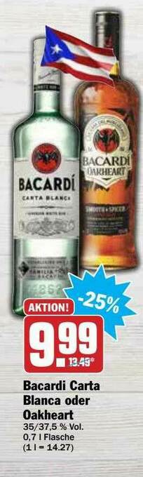 Hit Bacardi Carta Blanca Oder Oakheart Angebot