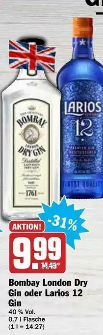 Hit Bombay London Dry Gin Oder Larios 12 Gin Angebot