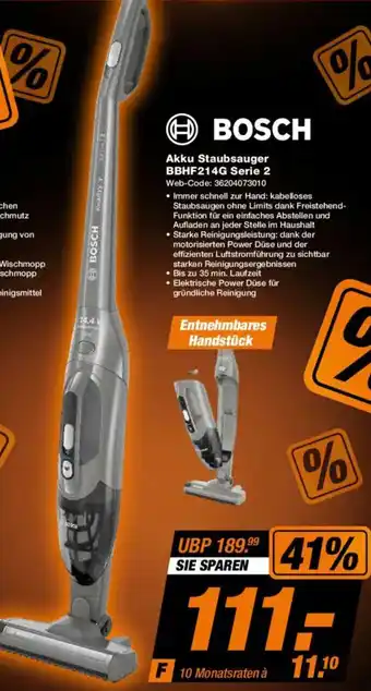 Expert BOSCH Akku Staubsauger BBHF214G Serie 2 Angebot
