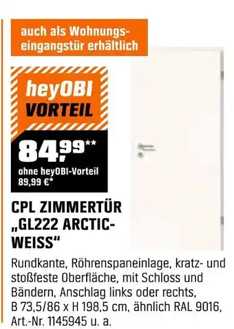 OBI Cpl zimmertür gl222 arctic-weiß Angebot
