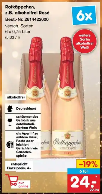 Netto Marken-Discount Rotkäppchen alkoholfrei rosé Angebot
