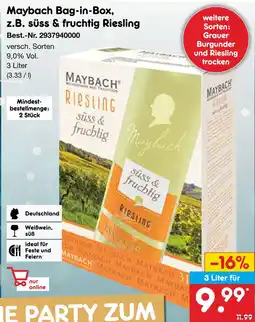 Netto Marken-Discount Maybach bag-in-box, süß & fruchtig riesling Angebot