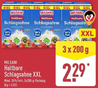 Aldi Nord MILSANI Haltbare Schlagsahne XXL Angebot