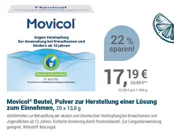 Alliance Healthcare MovicolBeutel, Pulver zur Herstellung einer Lösung zum Einnehmen Angebot