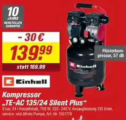 toom Baumarkt Einhell Kompressor ,,TE-AC 135/24 Silent Plus" Angebot
