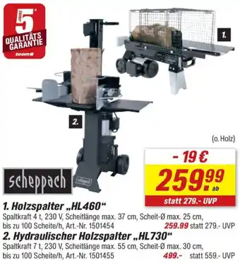 toom Baumarkt Scheppach Holzspalter ,,HL460" Angebot