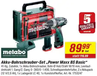 toom Baumarkt Metabo Akku-Bohrschrauber-Set „Power Maxx BS Basic" Angebot