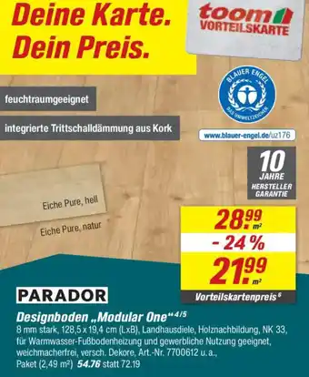 toom Baumarkt PARADOR Designboden ,,Modular One" Angebot