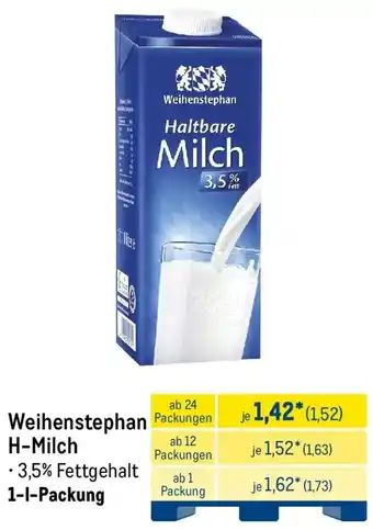 METRO Weihenstephan H-Milch Angebot