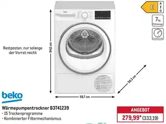METRO beko Wärmepumpentrockner B3T41239 Angebot