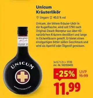 Lidl UNICUM Kräuterlikör Angebot
