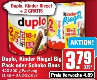 HIT Duplo, Kinder Riegel Big Pack oder Schoko Bons Angebot