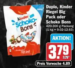 HIT Duplo, Kinder Riegel Big Pack oder Schoko Bons Angebot
