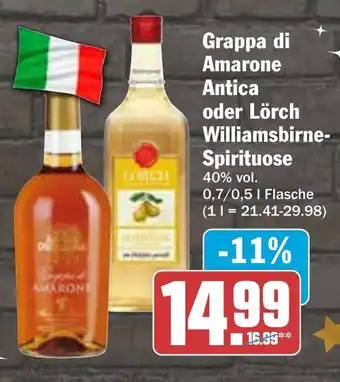 HIT Grappa di Amarone Antica oder Lörch Williamsbirne- Spirituose Angebot