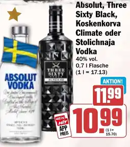 HIT Absolut, Three Sixty Black, Koskenkorva Climate oder Stolichnaja Vodka Angebot
