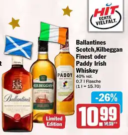 HIT Ballantines Scotch, Kilbeggan Finest oder Paddy Irish Whiskey Angebot