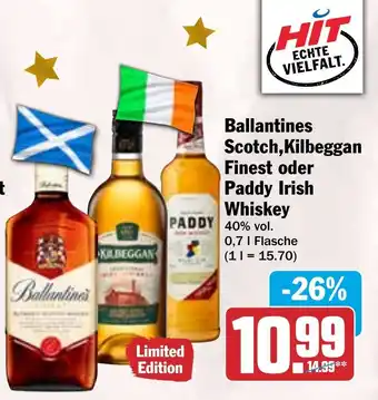 HIT Ballantines Scotch, Kilbeggan Finest oder Paddy Irish Whiskey Angebot