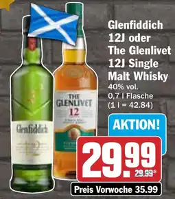 HIT Glenfiddich 12J oder The Glenlivet 12J Single Malt Whisky Angebot