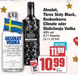 HIT Absolut, Three Sixty Black, Koskenkorva Climate oder Stolichnaja Vodka Angebot