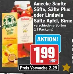 HIT Amecke Sanfte Säfte, Säfte Plus oder Lindavia Säfte Apfel, Birne Angebot