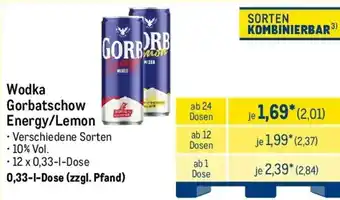 METRO Wodka Gorbatschow Energy/Lemon Angebot