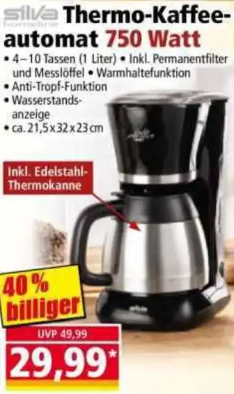 Norma Silva Thermo Kaffeeautomat 750 Watt Angebot