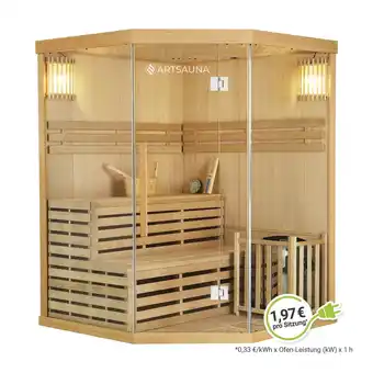 Netto Marken-Discount Artsauna Saunakabine Espoo150 Premium mit Harvia Ofen – 3 Personen – Hemlock Holz & Glasfront Angebot