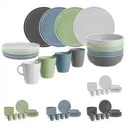 Netto Marken-Discount BRUNNER Melamin Geschirr Set Lunch Box Dolomit Stone Touch Camping Teller 16tlg Farbe: blau Angebot