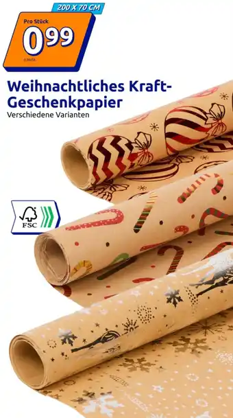 Action Weihnachtliches Kraft Geschenkpapier Angebot